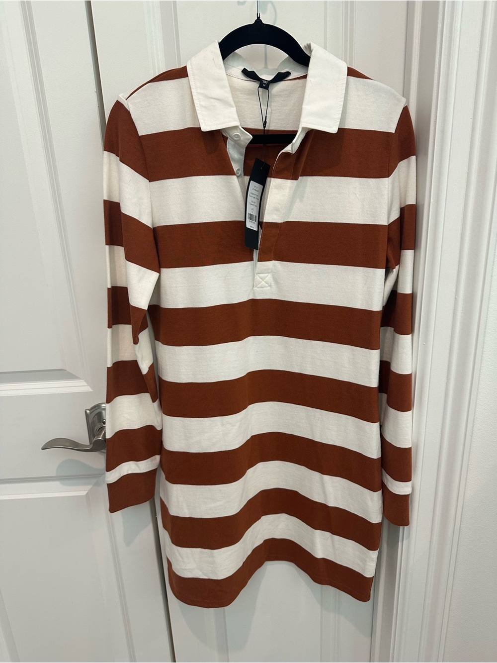 Veronica Beard  Long Sleeve Rugby Dress - Rust and White Stripes